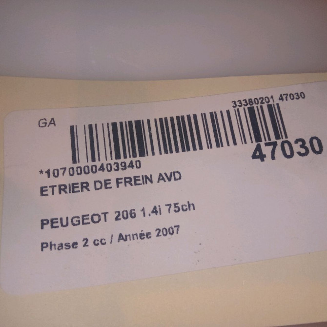 Etrier de frein avant droit occasion PEUGEOT 206 Phase 2 02-2003->02-2009 1.4i 75ch 4400N9 4