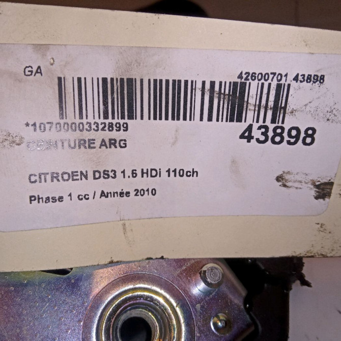 Ceinture arrière gauche occasion CITROEN DS3 Phase 1 11-2009->03-2014 1.6 HDi 110ch 8976F1 4