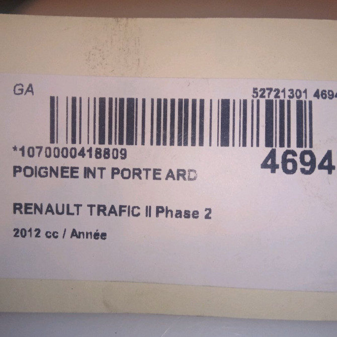 Poignee int porte ard occasion RENAULT TRAFIC II Phase 2 08-2006->... 8200004408 5