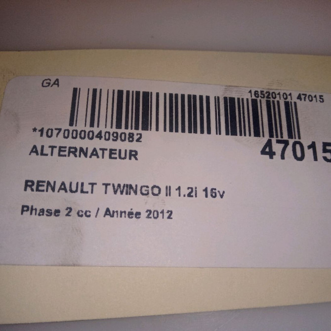 Alternateur occasion RENAULT TWINGO II Phase 2 12-2011->12-2014 1.2i 16v 75ch 7