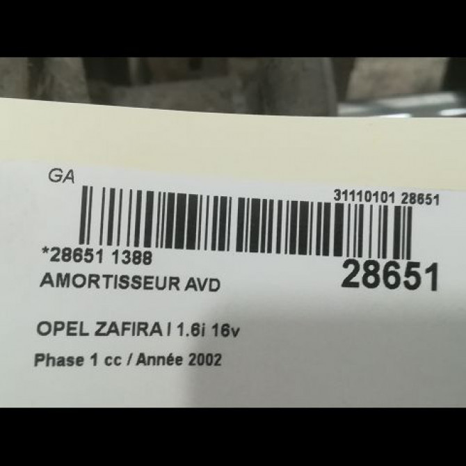 Amortisseur avant droit occasion OPEL ZAFIRA I Phase 1 03-1999->07-2005 1.6i 16v 72119112 2