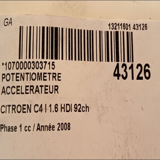 Potentiometre accelerateur occasion CITROEN C4 I Phase 1 11-2004->07-2008 1.6 HDI 92ch 4