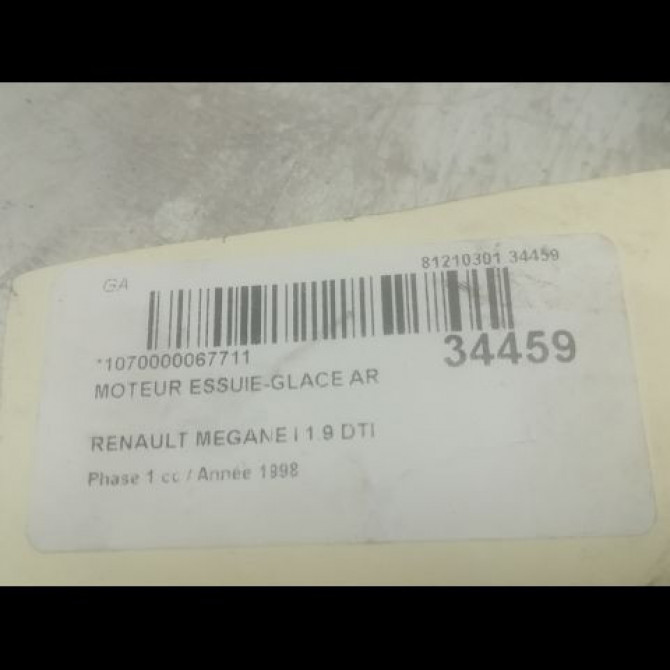Moteur essuie-glace arrière occasion RENAULT MEGANE I Phase 1 11-1995->03-1999 1.9 DTI 7700429876 3