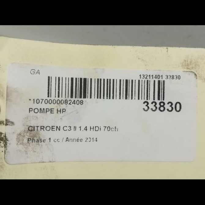 Pompe hp occasion CITROEN C3 II Phase 1 11-2009->02-2013 1.4 HDi 70ch 1920RF 5