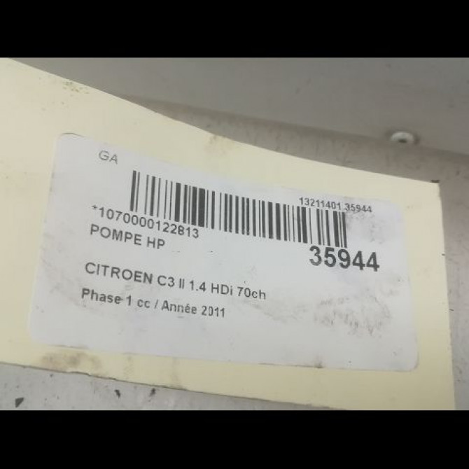 Pompe hp occasion CITROEN C3 II Phase 1 11-2009->02-2013 1.4 HDi 70ch 1920RF 4