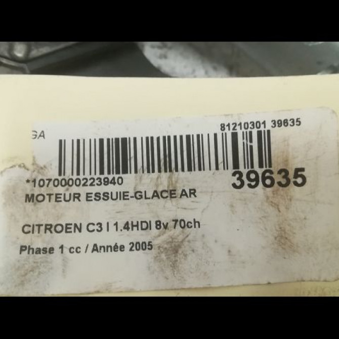 Moteur essuie-glace arrière occasion CITROEN C3 I Phase 1 04-2002->10-2005 1.4HDI 8v 70ch 6405J9 3