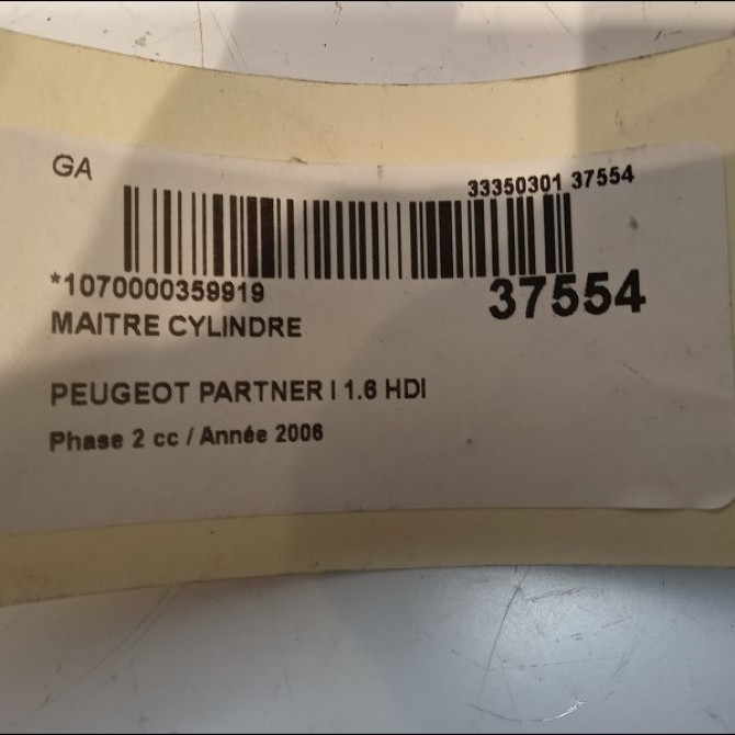Maitre cylindre occasion PEUGEOT PARTNER I Phase 2 11-2002->05-2008 1.6 HDI 16v 90ch 4601F6 4
