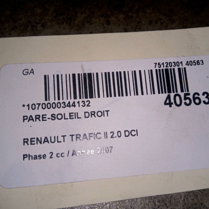 Pare-soleil droit occasion RENAULT TRAFIC II Phase 2 08-2006->... 2.0 DCI 115ch 7701477802 3
