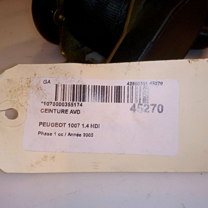 Ceinture avant droite occasion PEUGEOT 1007 Phase 1 04-2005->12-2010 1.4 HDI 8974V6 6
