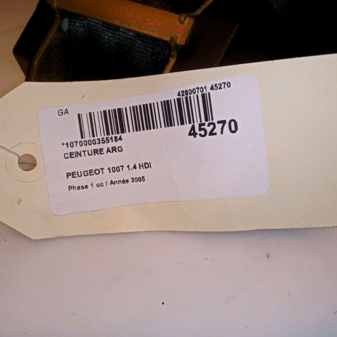 Ceinture arrière gauche occasion PEUGEOT 1007 Phase 1 04-2005->12-2010 1.4 HDI 8974V8 5