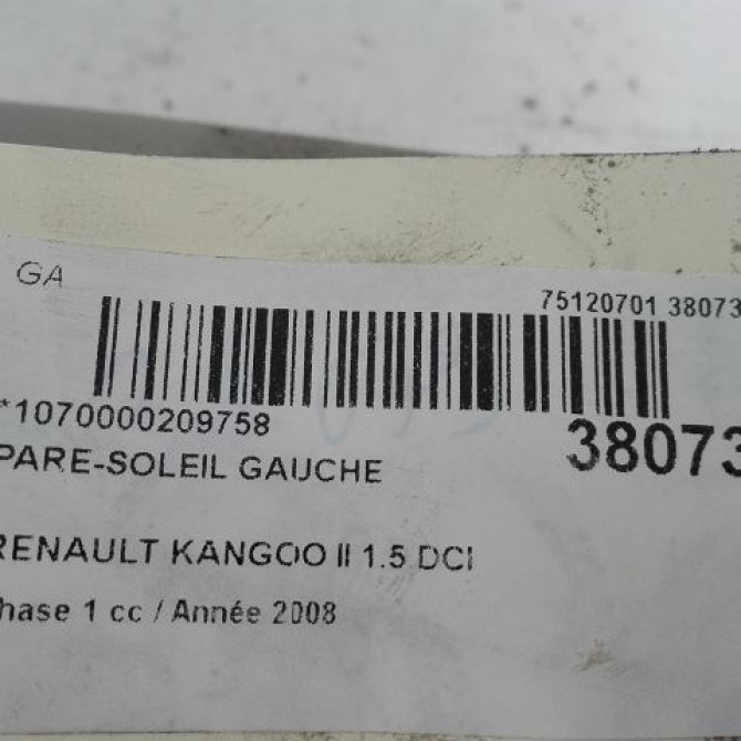 Pare-soleil gauche occasion RENAULT KANGOO II Phase 1 01-2008->03-2013 1.5 DCI 85ch 8200924099 3