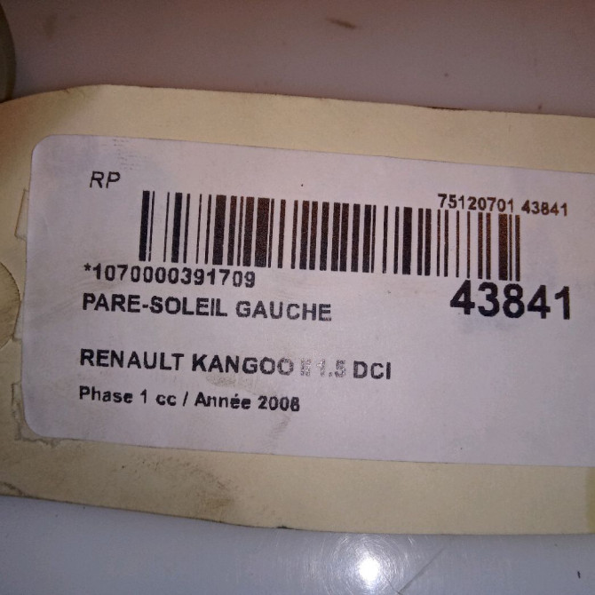 Pare-soleil gauche occasion RENAULT KANGOO II Phase 1 01-2008->03-2013 1.5 DCI 105ch 8200924099 4
