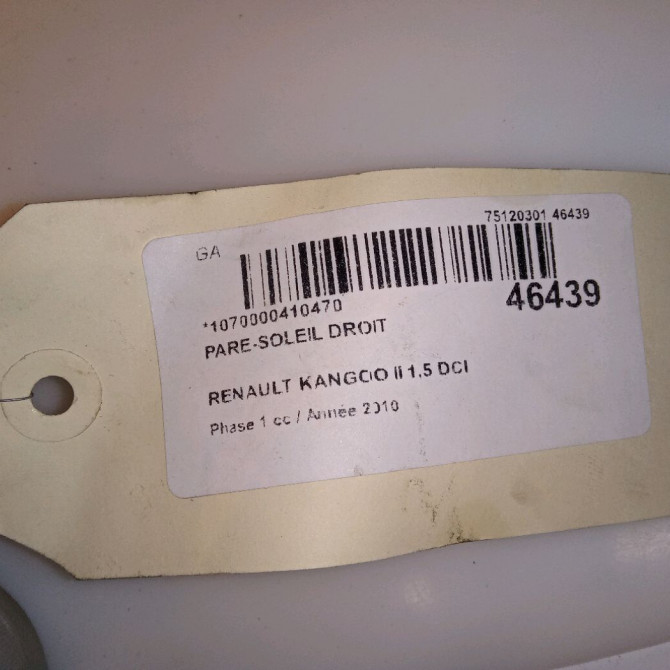 Pare-soleil droit occasion RENAULT KANGOO II Phase 1 01-2008->03-2013 1.5 DCI 70ch 8200928811 4