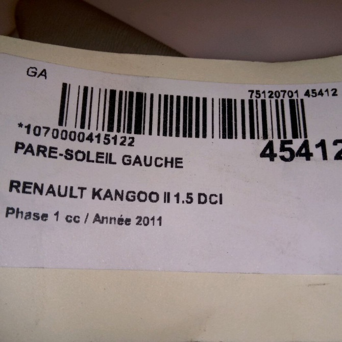 Pare-soleil gauche occasion RENAULT KANGOO II Phase 1 01-2008->03-2013 1.5 DCI 90ch 8200924099 5