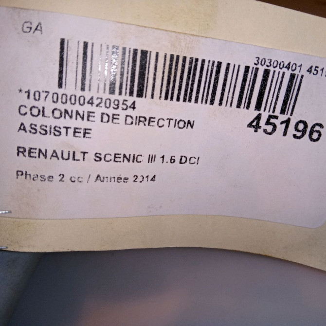 Colonne de direction assistee occasion RENAULT SCENIC III Phase 2 12-2011->03-2013 1.6 DCI 130ch 488106888R 8