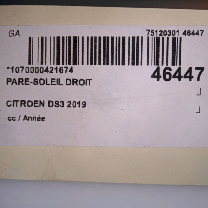 Pare-soleil droit occasion CITROEN DS3 98265221ZD 6