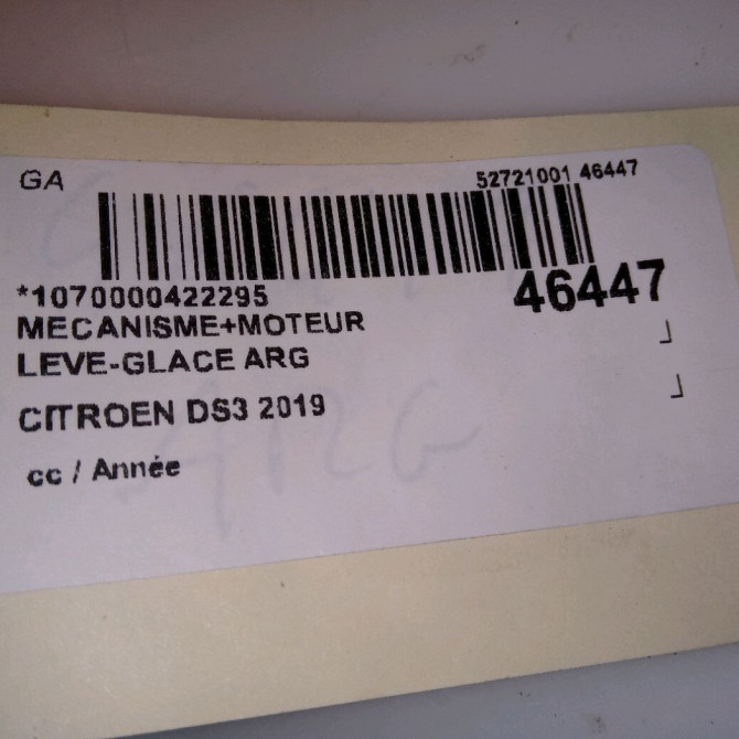 Mecanisme+moteur leve-glace arg occasion CITROEN DS3 9828219580 5