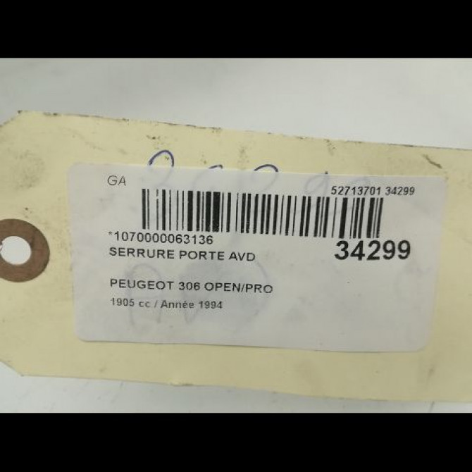 Serrure porte avd occasion PEUGEOT 306 Phase 1 09-1994->03-1997 9136J0 4