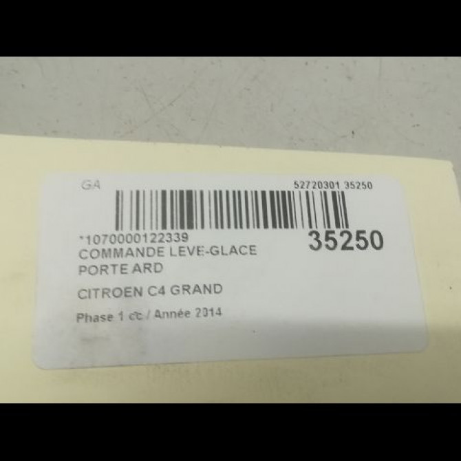 Commande leve-glace porte arrière droite occasion CITROEN C4 GRAND PICASSO II Phase 1 04-2013->... 1.6 e-HDi 115ch 96762292ZD 3