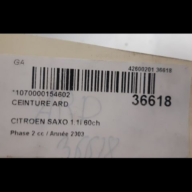 Ceinture arrière droite occasion CITROEN SAXO Phase 2 09-1999->12-2004 1.1i 60ch 8973XK 4