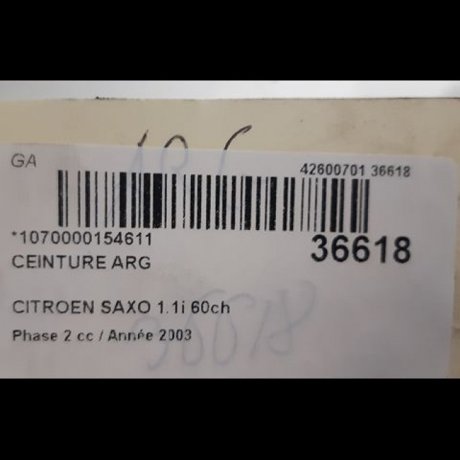 Ceinture arrière gauche occasion CITROEN SAXO Phase 2 09-1999->12-2004 1.1i 60ch 8973XL 4