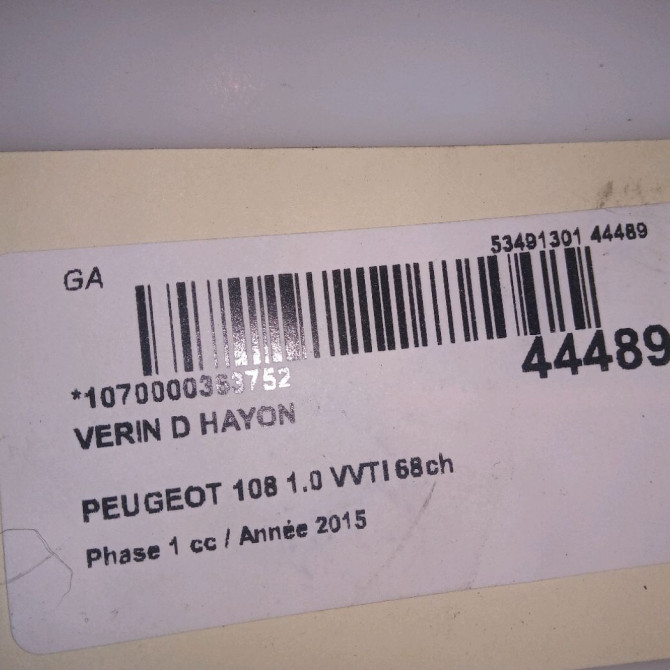 Verin droit hayon occasion PEUGEOT 108 Phase 1 06-2014->... 1.0 VVTI 68ch 3