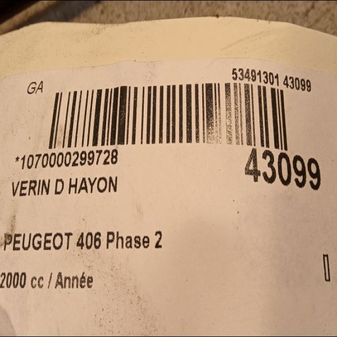 Verin droit hayon occasion PEUGEOT 406 Phase 2 BREAK 04-1999->04-2004 2