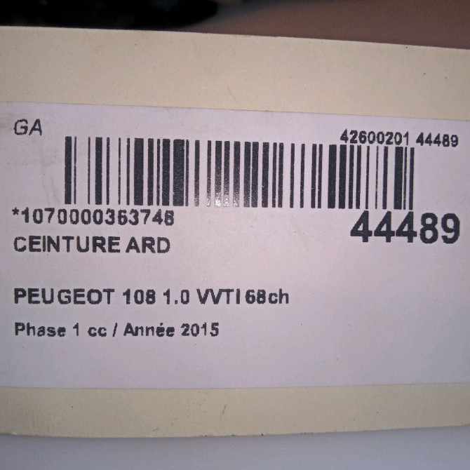 Ceinture arrière droite occasion PEUGEOT 108 Phase 1 06-2014->... 1.0 VVTI 68ch B0008722XX 4