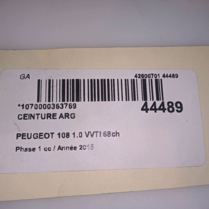 Ceinture arrière gauche occasion PEUGEOT 108 Phase 1 06-2014->... 1.0 VVTI 68ch B0008723XX 4