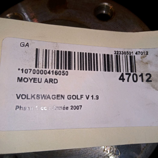 Moyeu ard occasion VOLKSWAGEN GOLF V Phase 1 11-2003->10-2008 1.9 TDI 105ch 5WF501611A 5