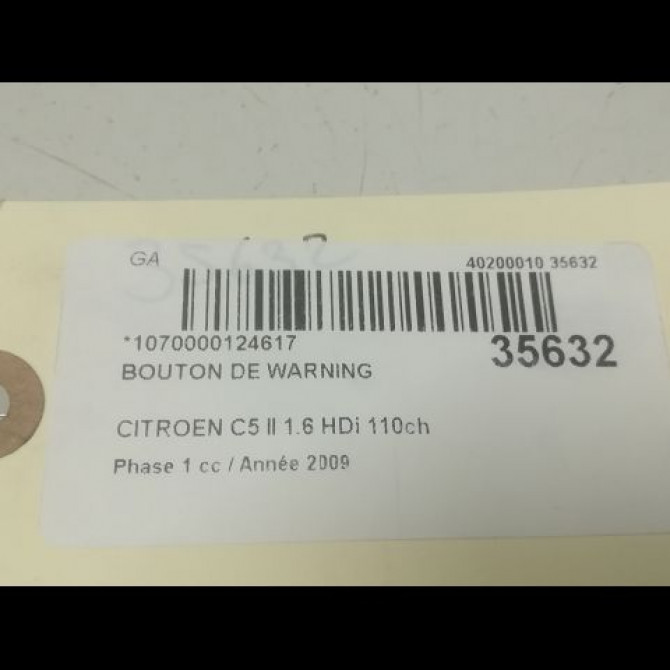 Bouton de warning occasion CITROEN C5 II Phase 1 04-2008->... 1.6 HDi 110ch 649054 3