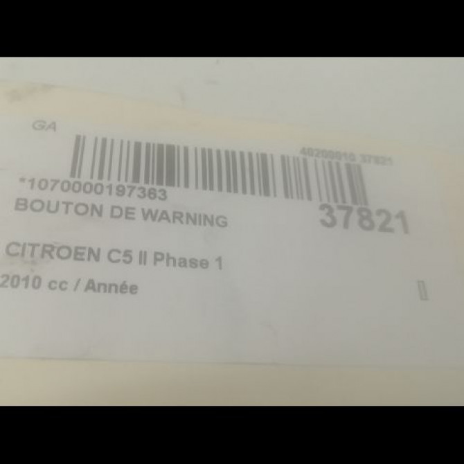 Bouton de warning occasion CITROEN C5 II Phase 1 04-2008->... 649054 3