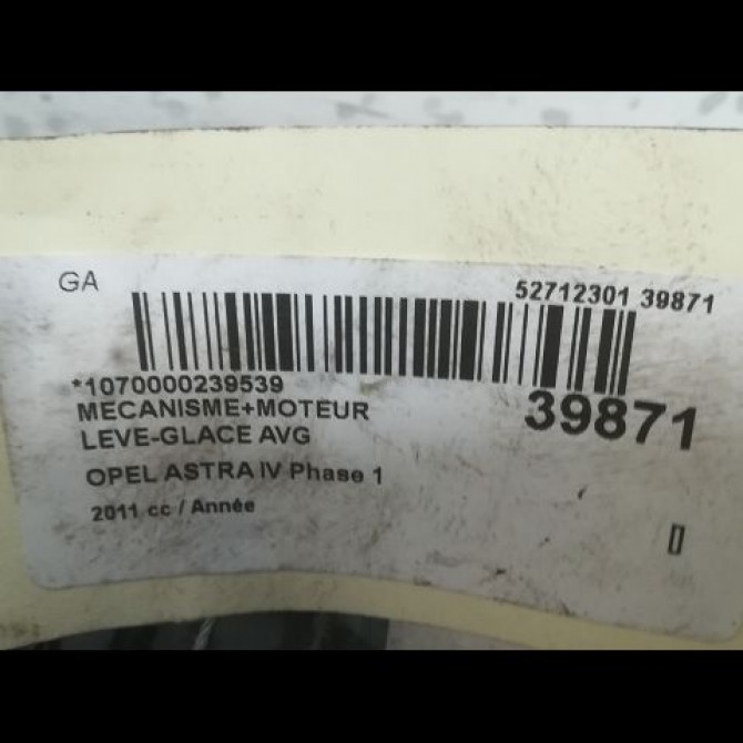 Mecanisme+moteur leve-glace avg occasion OPEL ASTRA IV Phase 1 01-2010->06-2012 13313568 3
