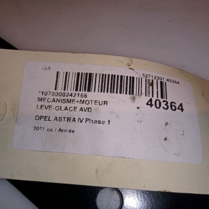 Mecanisme + moteur lève-glace avant droit occasion OPEL ASTRA IV Phase 1 01-2010->06-2012 13313569 5