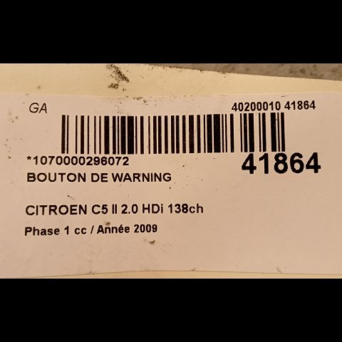 Bouton de warning occasion CITROEN C5 II Phase 1 04-2008->... 2.0 HDi 138ch 649054 3
