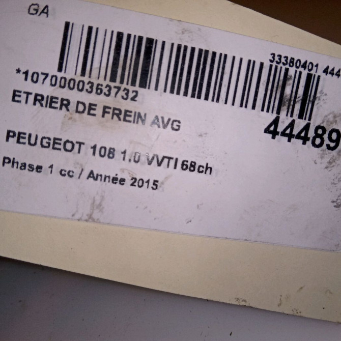 Etrier de frein avant gauche occasion PEUGEOT 108 Phase 1 06-2014->... 1.0 VVTI 68ch 4401G8 4
