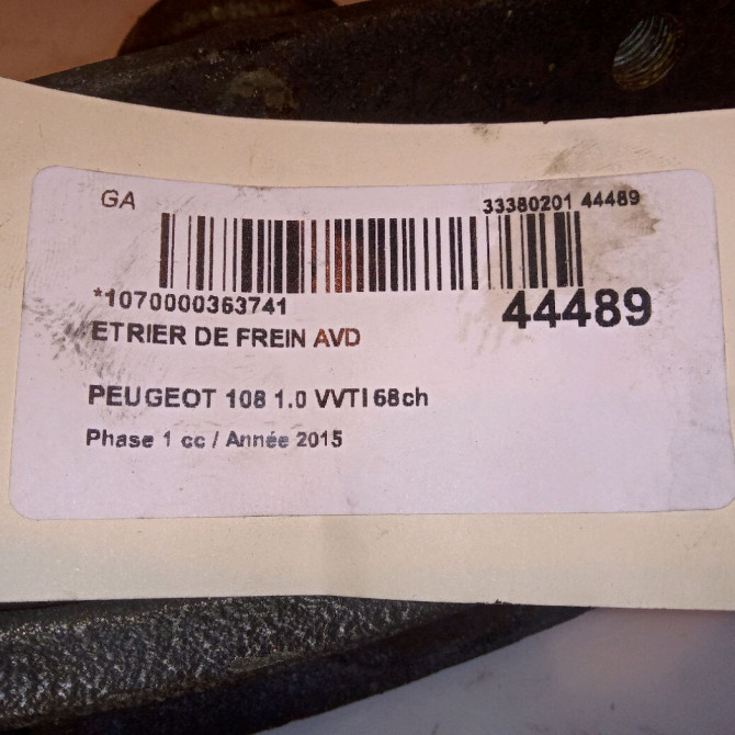 Etrier de frein avant droit occasion PEUGEOT 108 Phase 1 06-2014->... 1.0 VVTI 68ch 4401G9 4