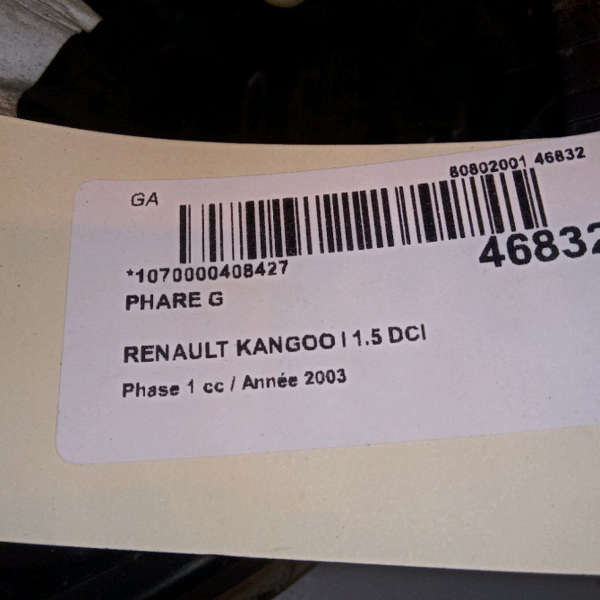 Phare gauche occasion RENAULT KANGOO I Phase 1 09-1997->06-2003 1.5 DCI 8v 80ch 4