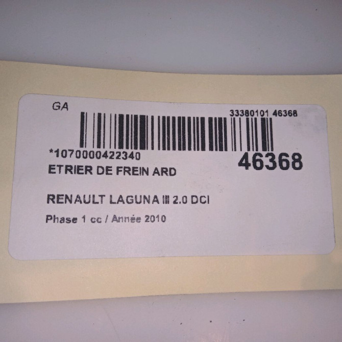 Etrier de frein arrière droit occasion RENAULT LAGUNA III Phase 1 10-2007->10-2010 2.0 DCI 130ch 440010014R 4