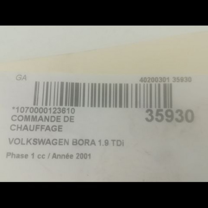 Commande de chauffage occasion VOLKSWAGEN BORA Phase 1 10-1998->12-2005 1.9 TDi 115ch 3