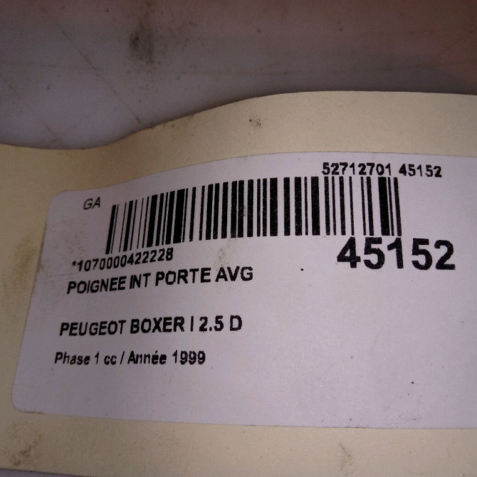 Poignee int porte avg occasion PEUGEOT BOXER I Phase 1 07-1994->02-2002 2.5 D 911752 4