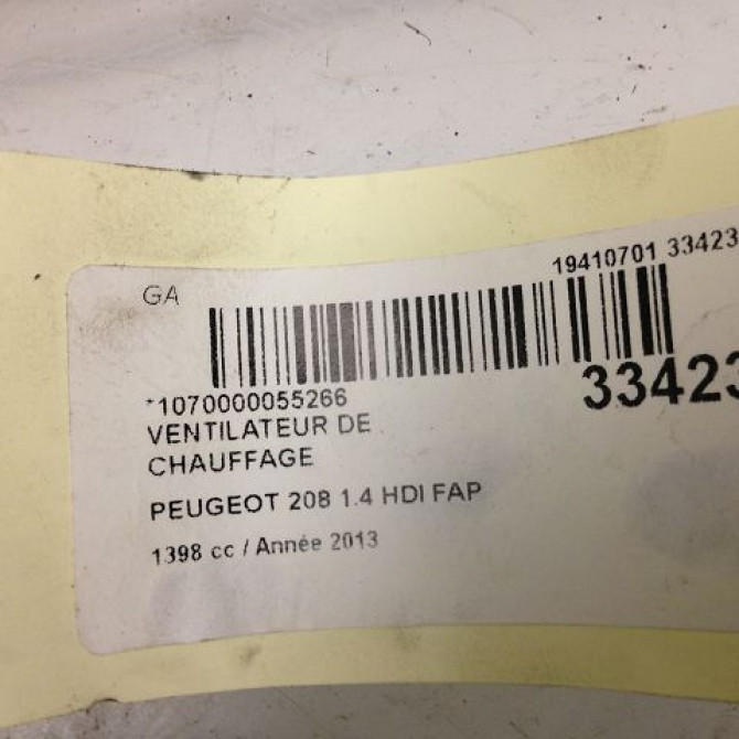 Ventilateur de chauffage occasion PEUGEOT 208 208 Phase 1 2012-03-01->2015-09-30 1.4 HDI 68ch 1608182080 4