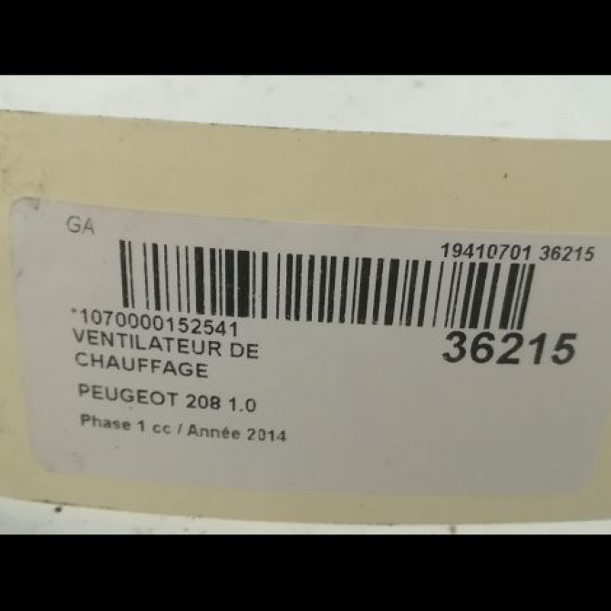 Ventilateur de chauffage occasion PEUGEOT 208 208 Phase 1 2012-03-01->2015-09-30 1.0 PURETECH 68ch 1608182080 3