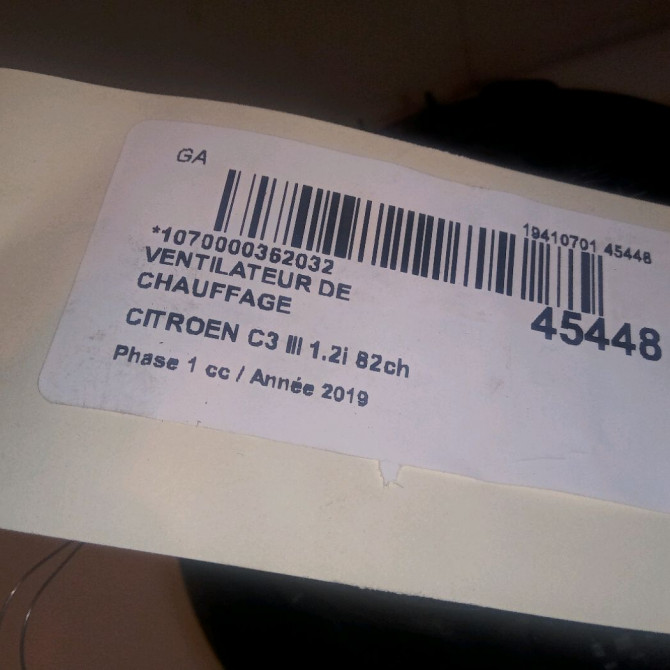 Ventilateur de chauffage occasion CITROEN C3 III Phase 1 10-2016->... 1.2i 82ch 1608182080 3