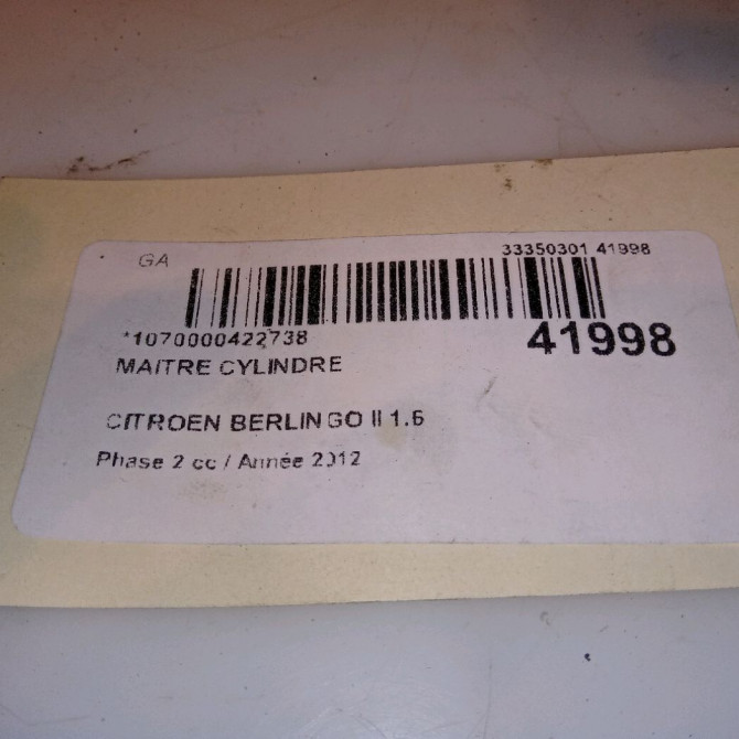 Maitre cylindre occasion CITROEN BERLINGO II Phase 2 02-2012->09-2015 1.6 HDI 90ch 4601V8 4