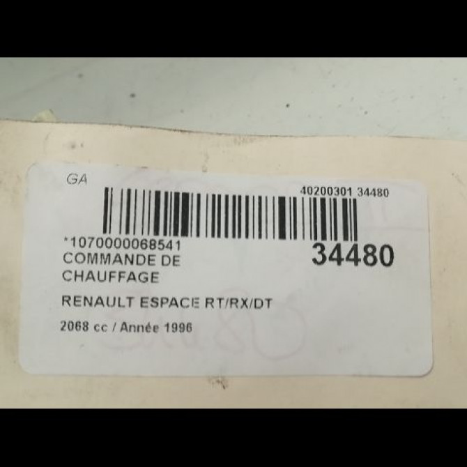 Commande de chauffage occasion RENAULT ESPACE II Phase 1 04-1991->02-1995 2.1 D 8v 90ch 5