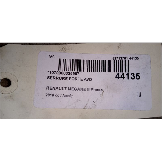 Serrure porte avd occasion RENAULT MEGANE III Phase 1 11-2008->01-2012 805020006R 5