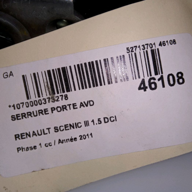 Serrure porte avd occasion RENAULT SCENIC III Phase 1 04-2009->11-2011 1.5 DCI 110ch 805020006R 5