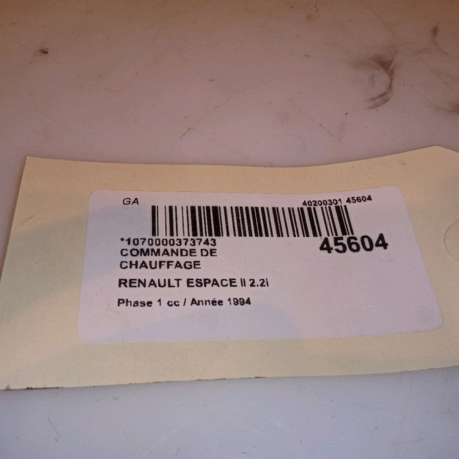 Commande de chauffage occasion RENAULT ESPACE II Phase 1 04-1991->02-1995 2.2i 110ch 4