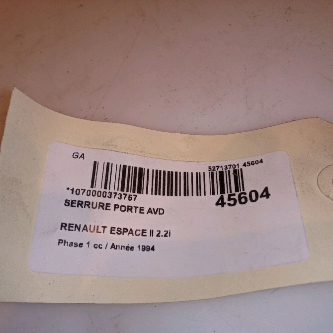 Serrure porte avd occasion RENAULT ESPACE II Phase 1 04-1991->02-1995 2.2i 110ch 5